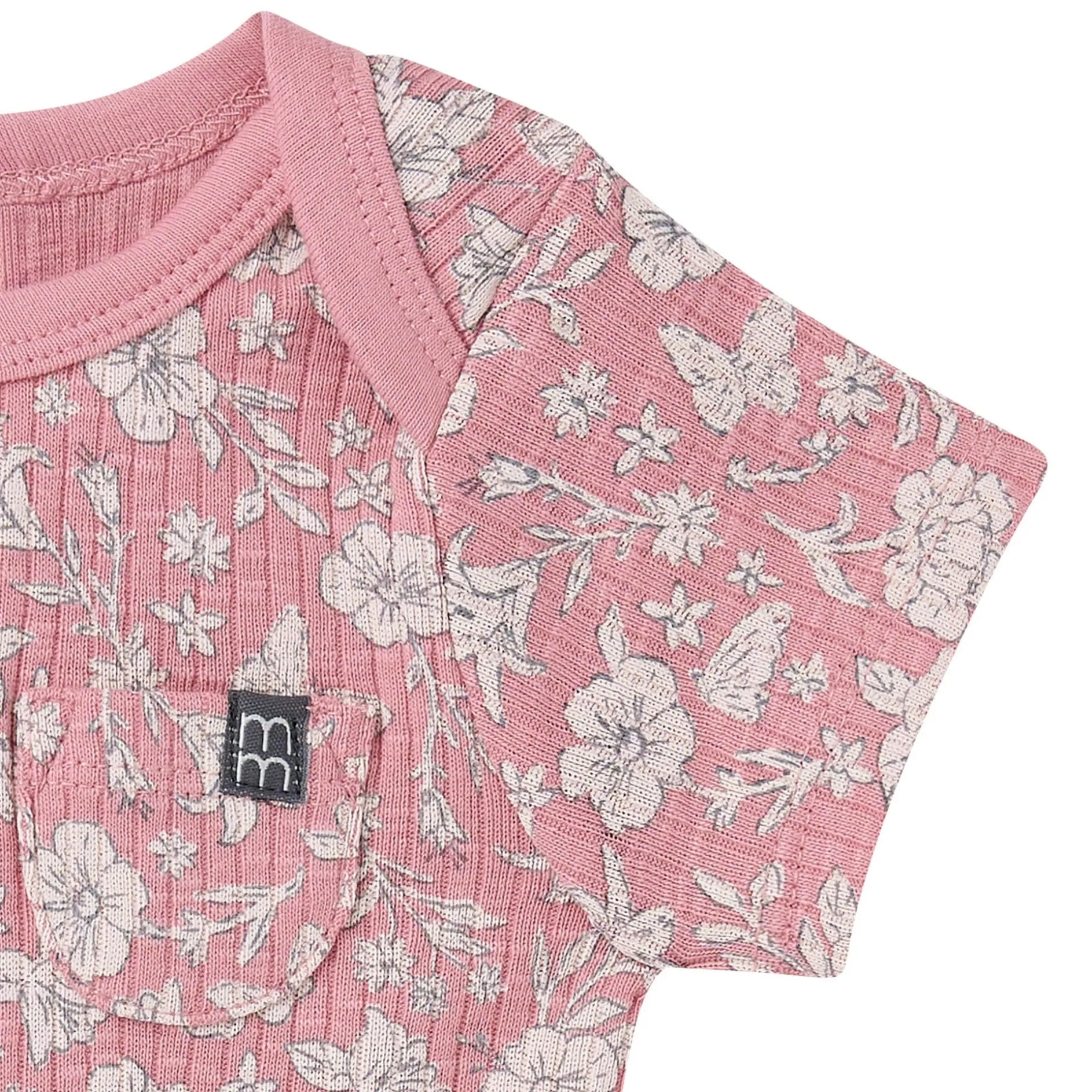 4-Piece Baby Girls Pink Flower Short Sleeve Bodysuits and Shorts Set