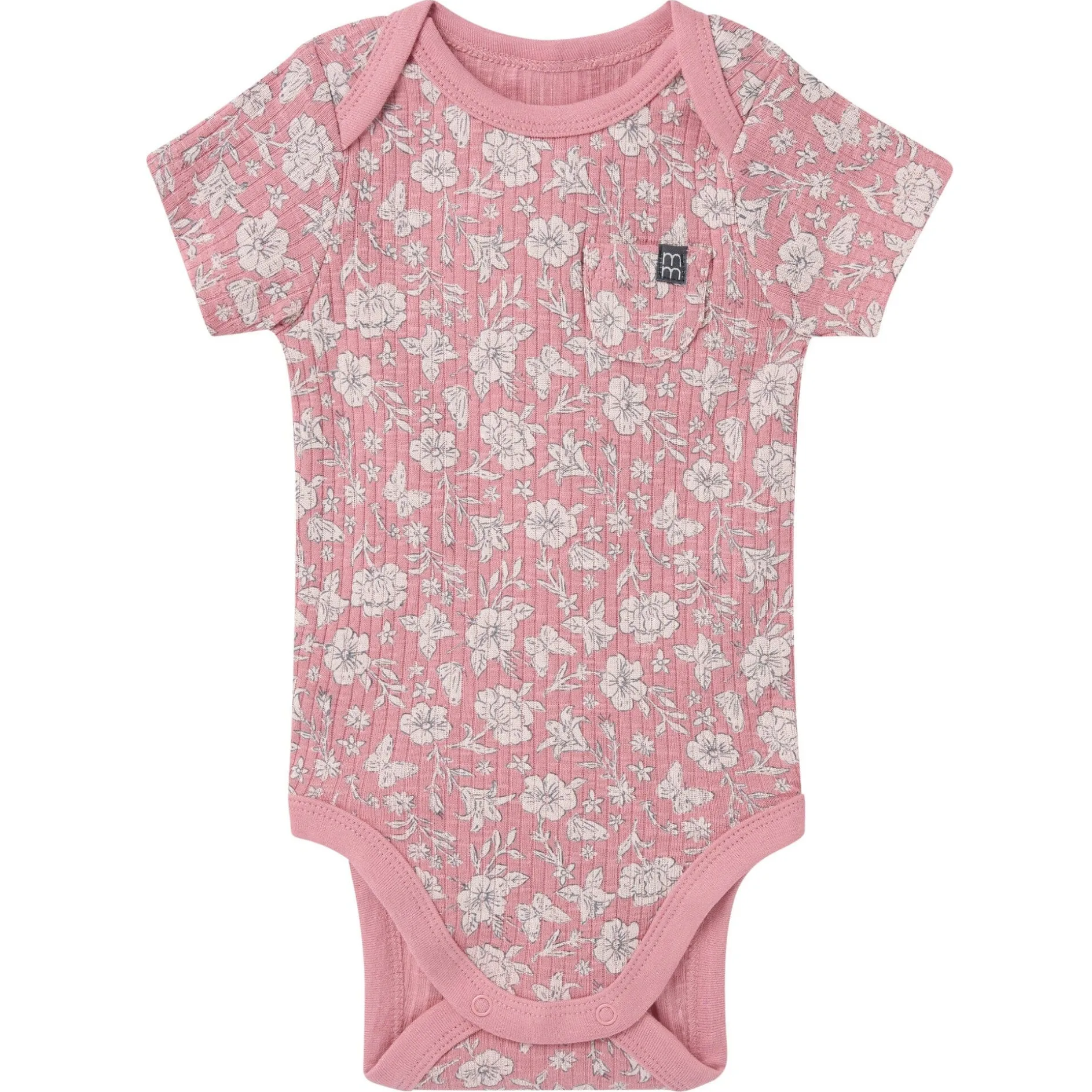 4-Piece Baby Girls Pink Flower Short Sleeve Bodysuits and Shorts Set