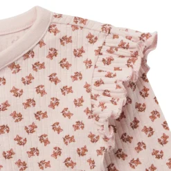 4-Piece Baby Girls Pink Petite Ditsy Henley Ruffle Tops and Pants Set