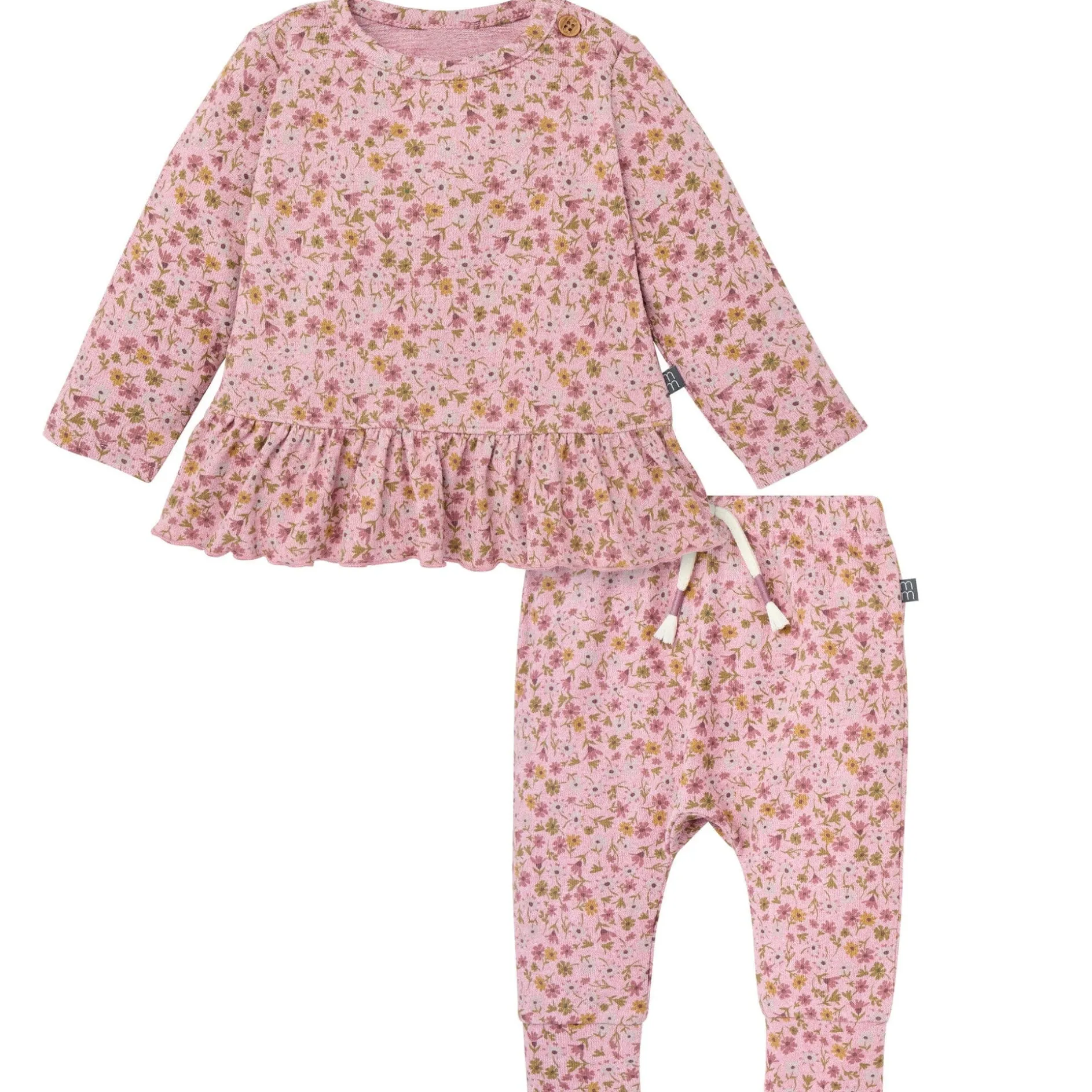 2-Piece Baby Girls Rose Ditsy Floral Hacci Peplum Top and Pants