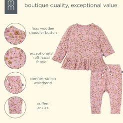 2-Piece Baby Girls Rose Ditsy Floral Hacci Peplum Top and Pants