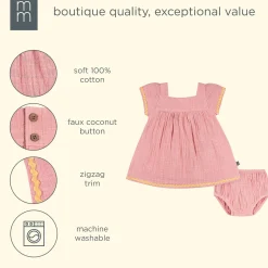 2-Piece Baby Girls Rose Pink Dress and Diaper Cover