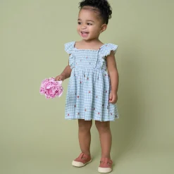 2-Piece Baby Girls Strawberry Gingham Ruffle Sleeve Dress and Diaper Cover Set