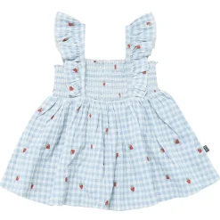 2-Piece Baby Girls Strawberry Gingham Ruffle Sleeve Dress and Diaper Cover Set