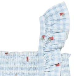 2-Piece Baby Girls Strawberry Gingham Ruffle Sleeve Dress and Diaper Cover Set