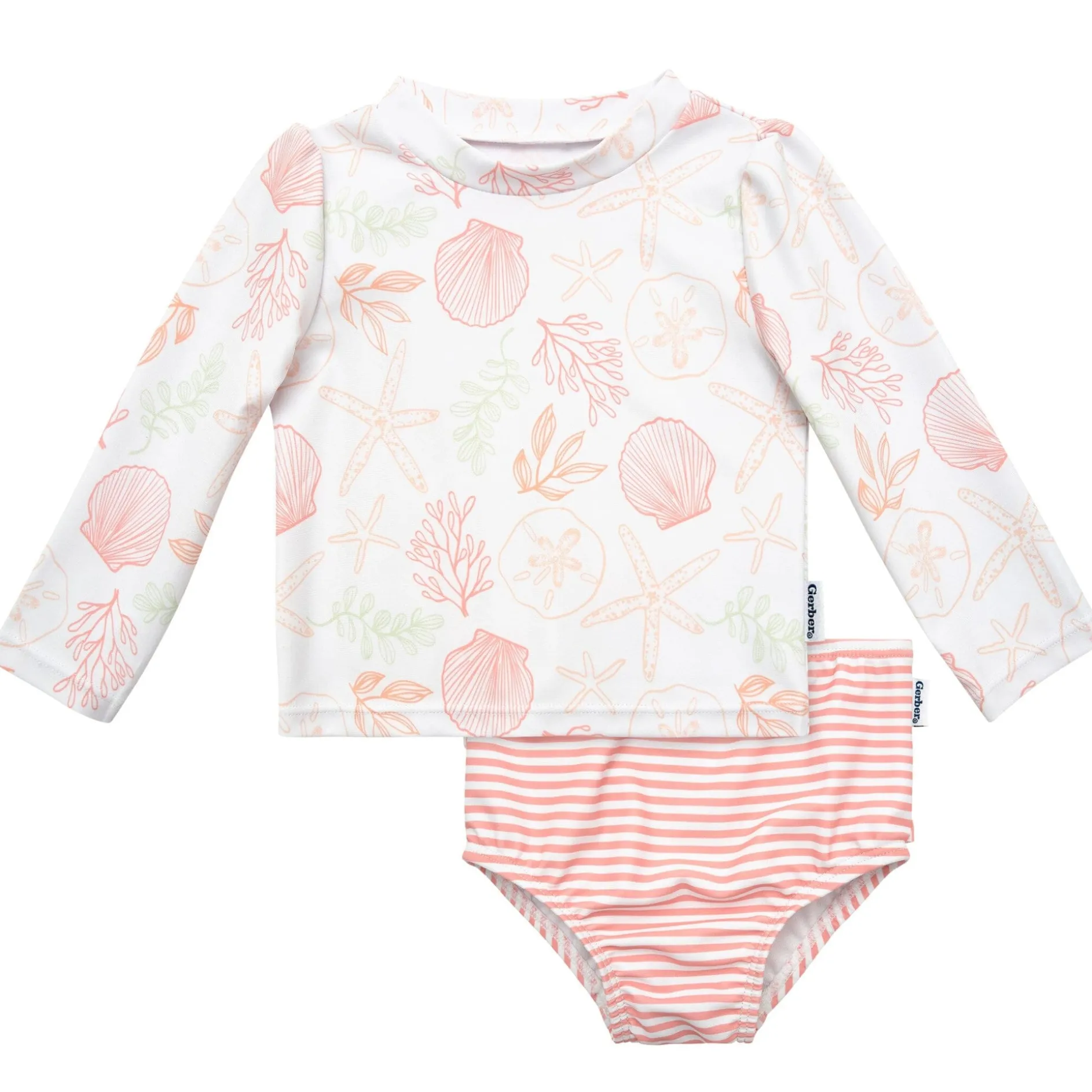 2-Piece Baby Girls UPF 50+ Shells Rash Guard & Swim Bottoms Set