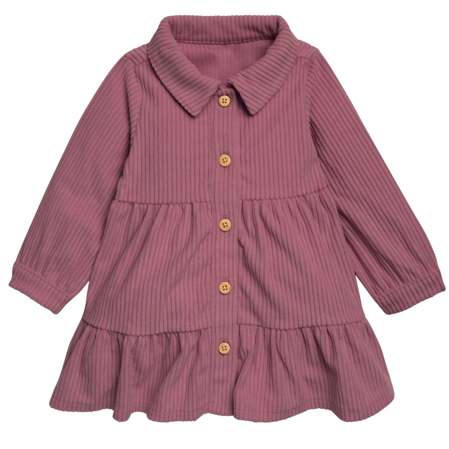 2-Piece Baby Girls Wine Corduroy Dress Set