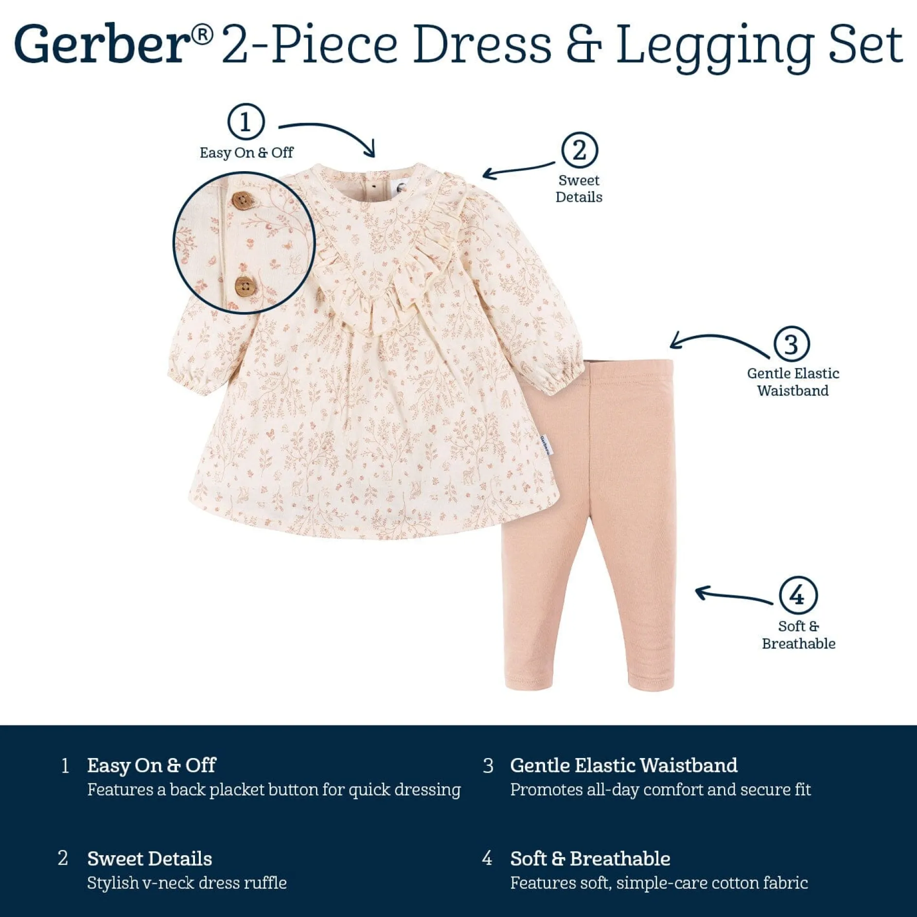 2-Piece Baby Girls Woodland Dress & Legging Set, 24M