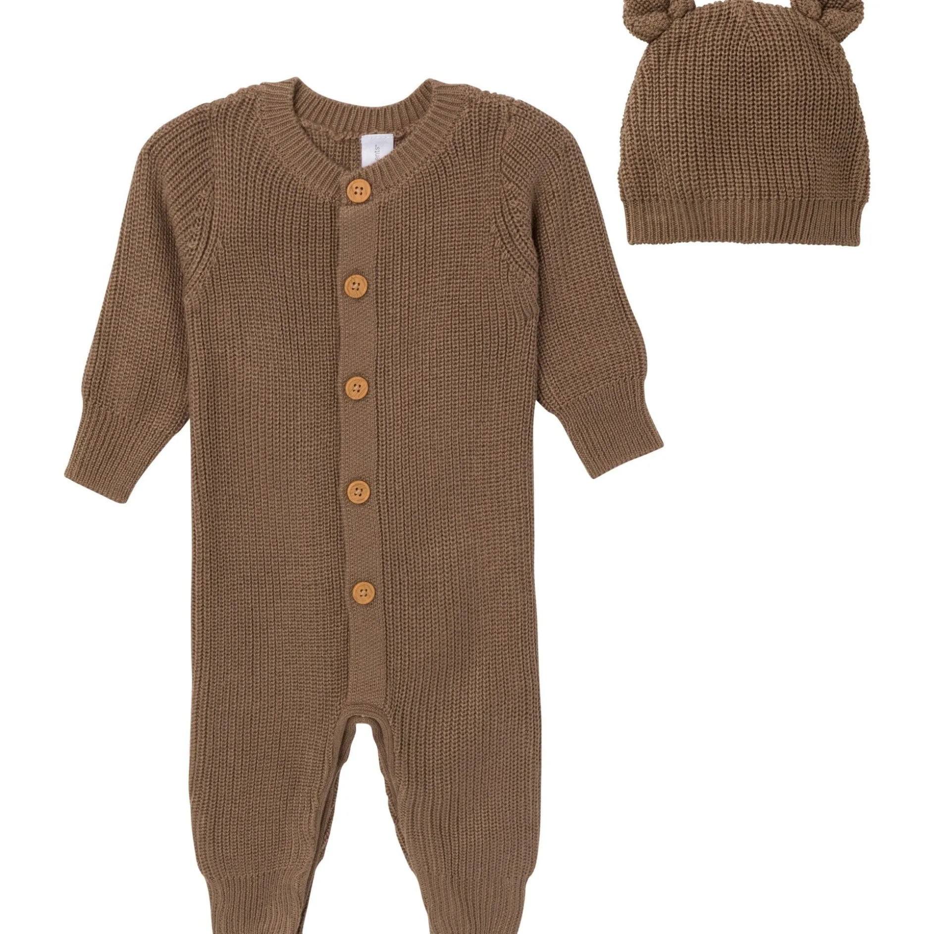 2-Piece Baby Neutral Brown Sweater Romper & Hat Set