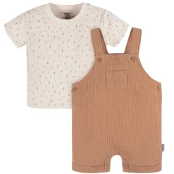 2-Piece Baby Neutral Dots Cotton Gauze Overall Romper and T-Shirt Set