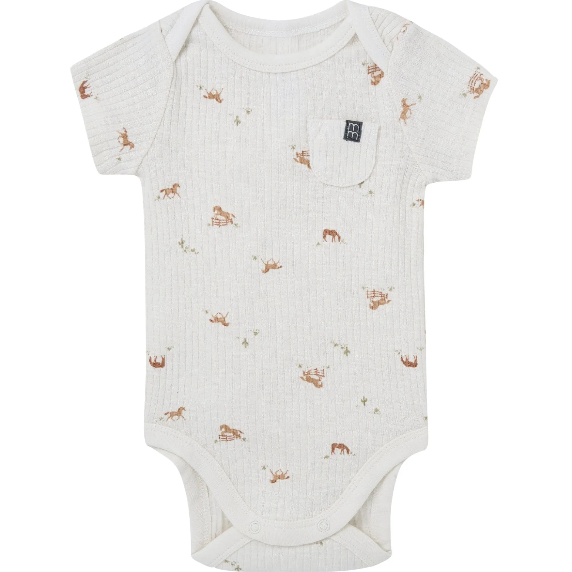 4-Piece Baby Neutral Horse Barn Short Sleeve Bodysuits and Shorts Set