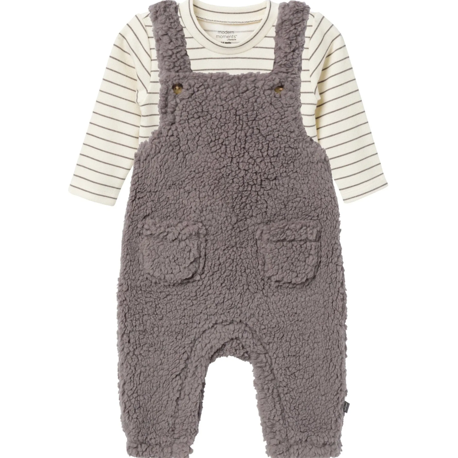 2-Piece Baby Neutral Medium Gray Microplush Overalls