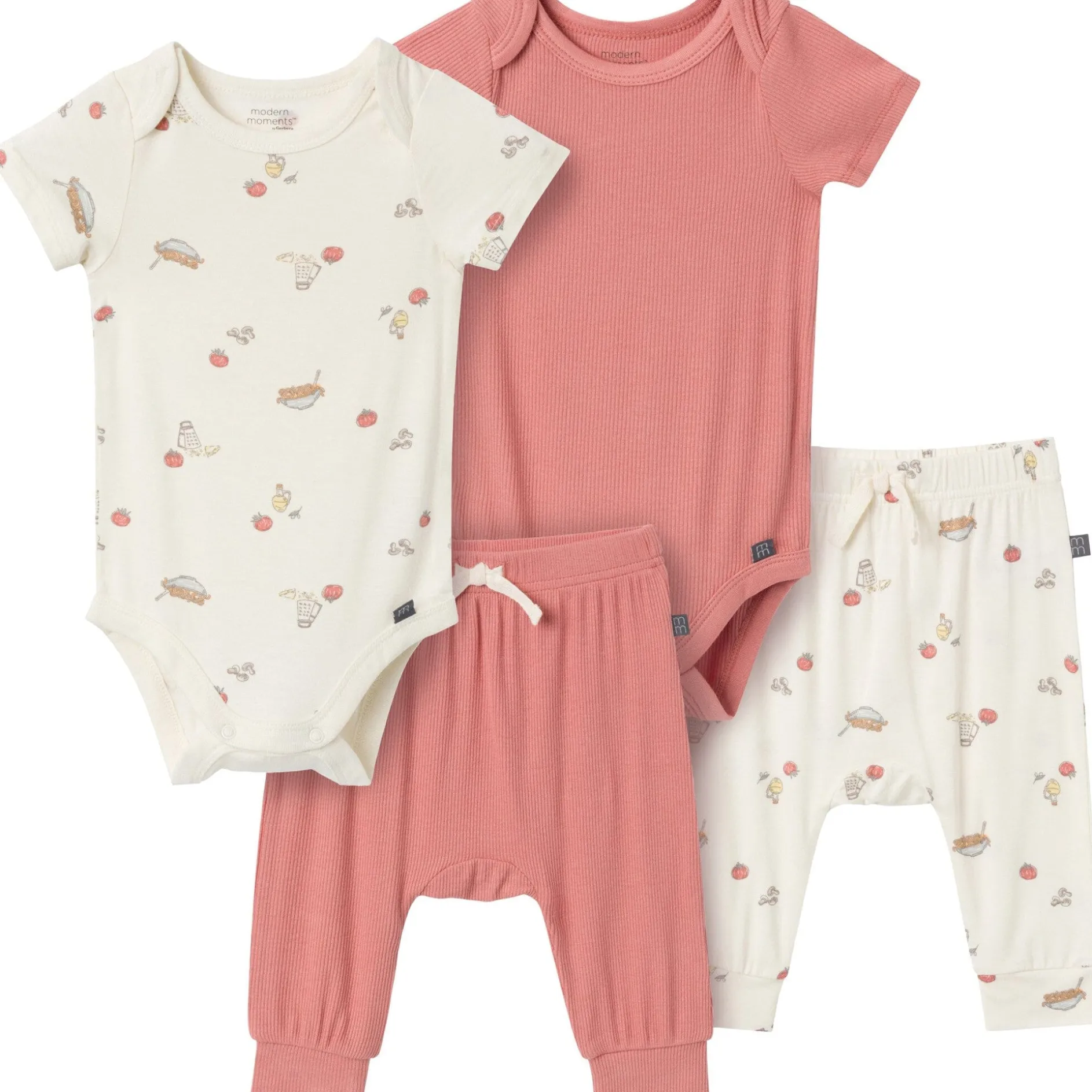 4-Piece Baby Neutral Pasta Dinner Bodysuits and Pants Viscose Set