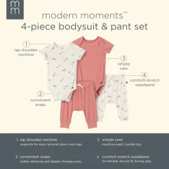 4-Piece Baby Neutral Pasta Dinner Bodysuits and Pants Viscose Set