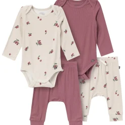 4-Piece Baby Neutral Plums Viscose Bodysuits and Pants Set