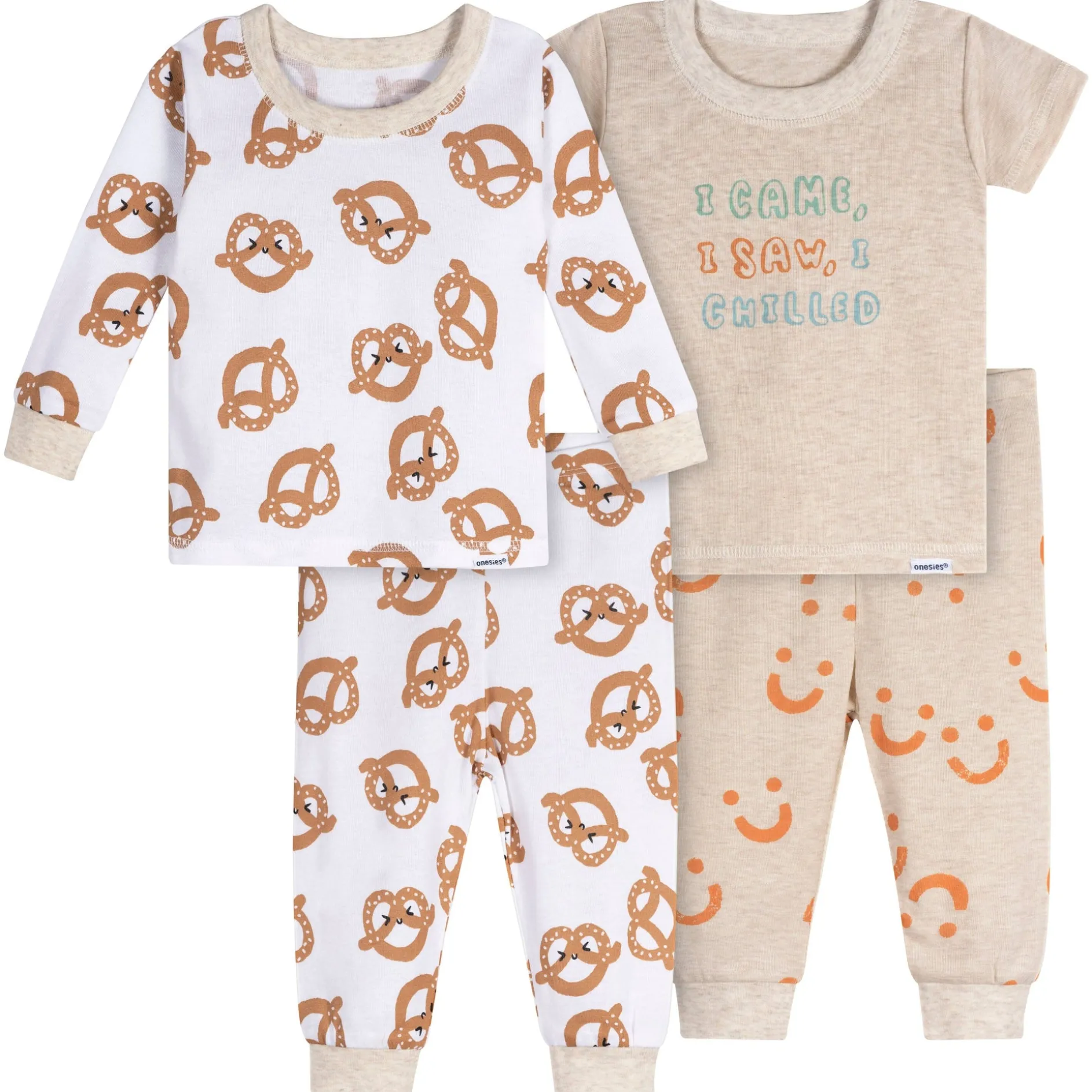 4-Piece Baby Neutral Pretzels Pajamas Sets