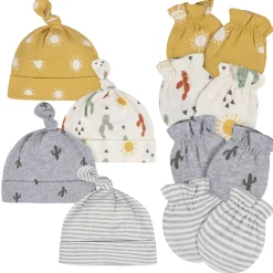 8-Piece Baby Neutral Southwest No Scratch Mittens & Caps Set