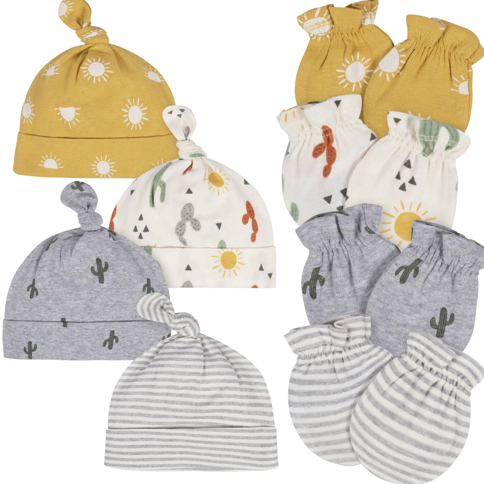8-Piece Baby Neutral Southwest No Scratch Mittens & Caps Set