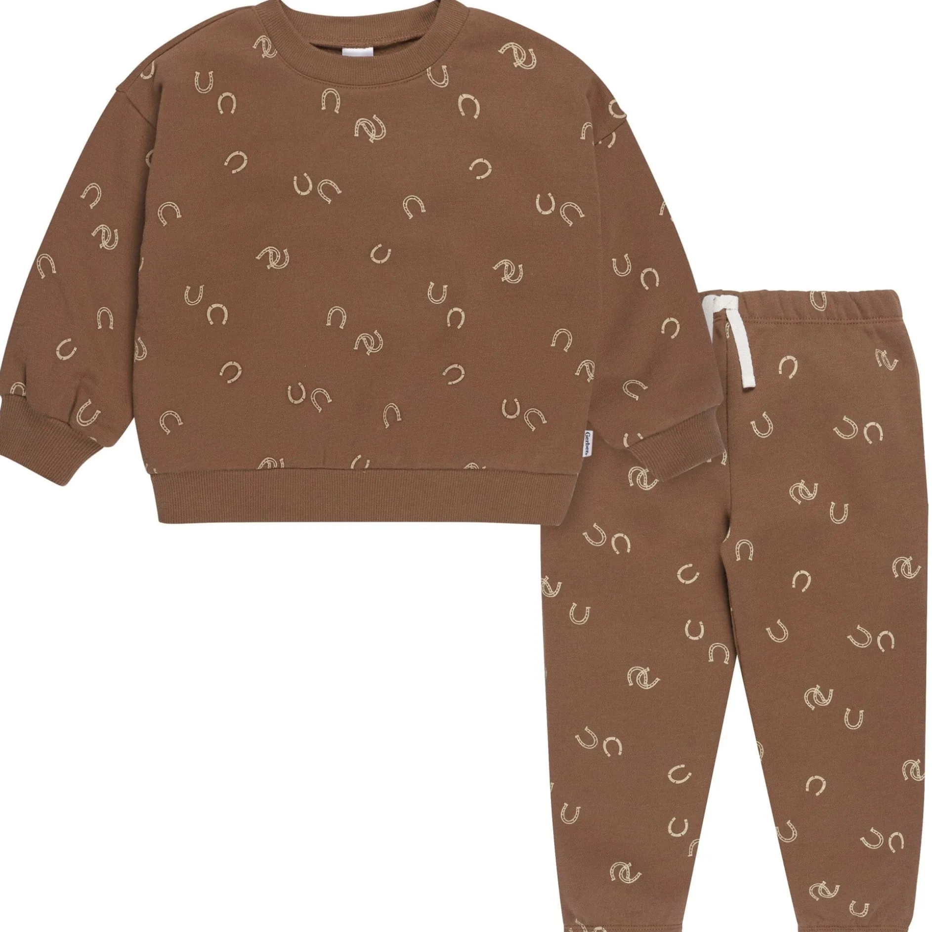2-Piece Baby & Toddler Boys Brown Horseshoe Sweatshirt & Pant Set