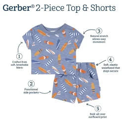 2-Piece Baby & Toddler Boys Surfboard T-Shirt and Shorts Set