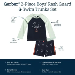 2-Piece Baby & Toddler Boys UPF 50+ Anchors Rash Guard & Swim Trunks Set