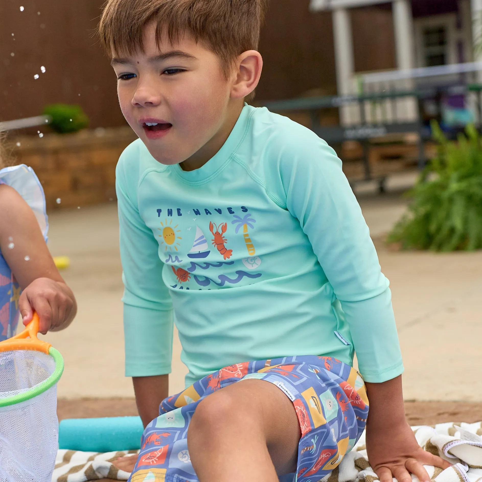 2-Piece Baby & Toddler Boys UPF 50+ Green Stamps Rash Guard & Swim Trunks Set