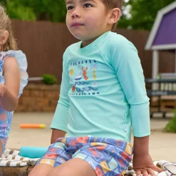 2-Piece Baby & Toddler Boys UPF 50+ Green Stamps Rash Guard & Swim Trunks Set