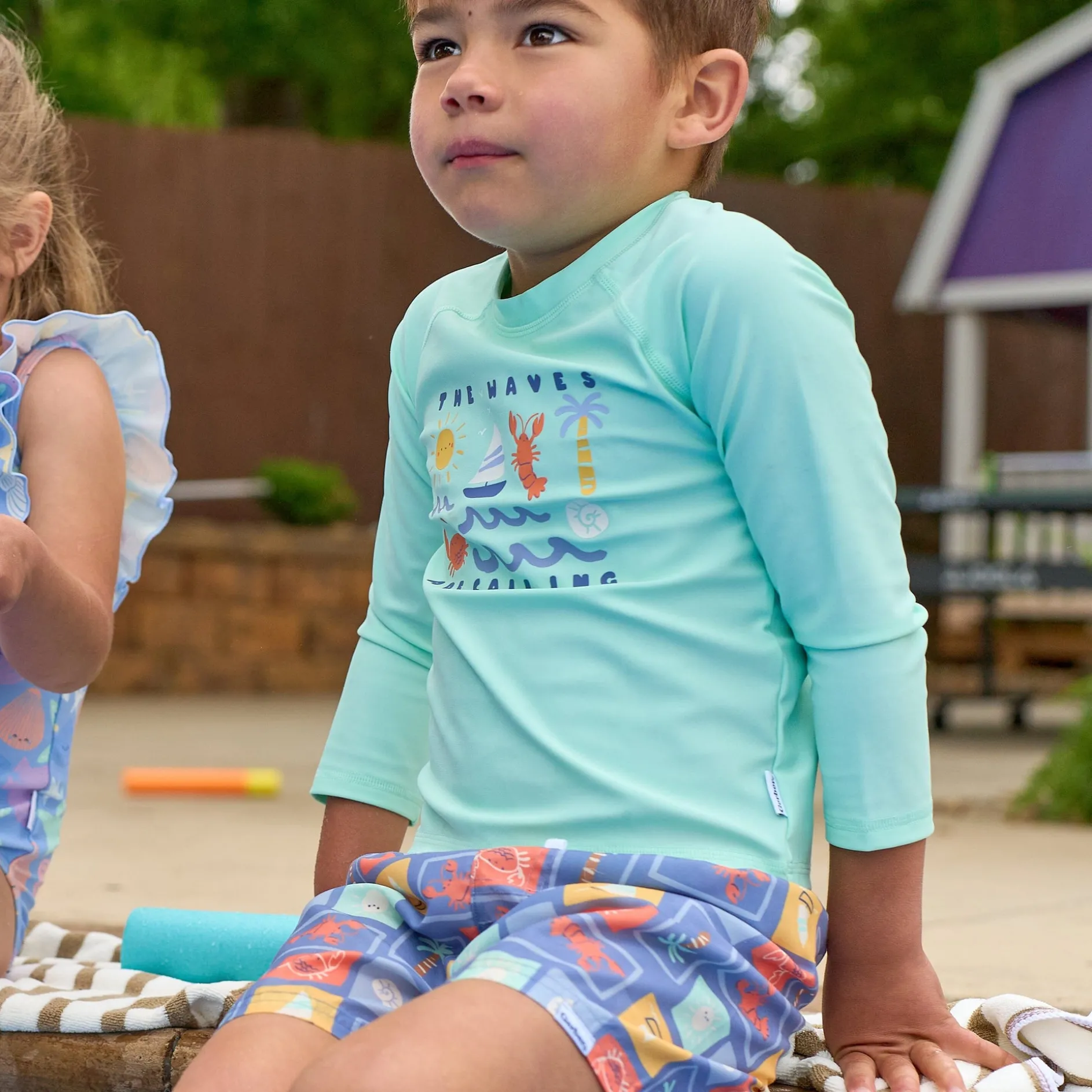 2-Piece Baby & Toddler Boys UPF 50+ Green Stamps Rash Guard & Swim Trunks Set