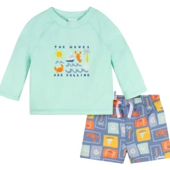 2-Piece Baby & Toddler Boys UPF 50+ Green Stamps Rash Guard & Swim Trunks Set