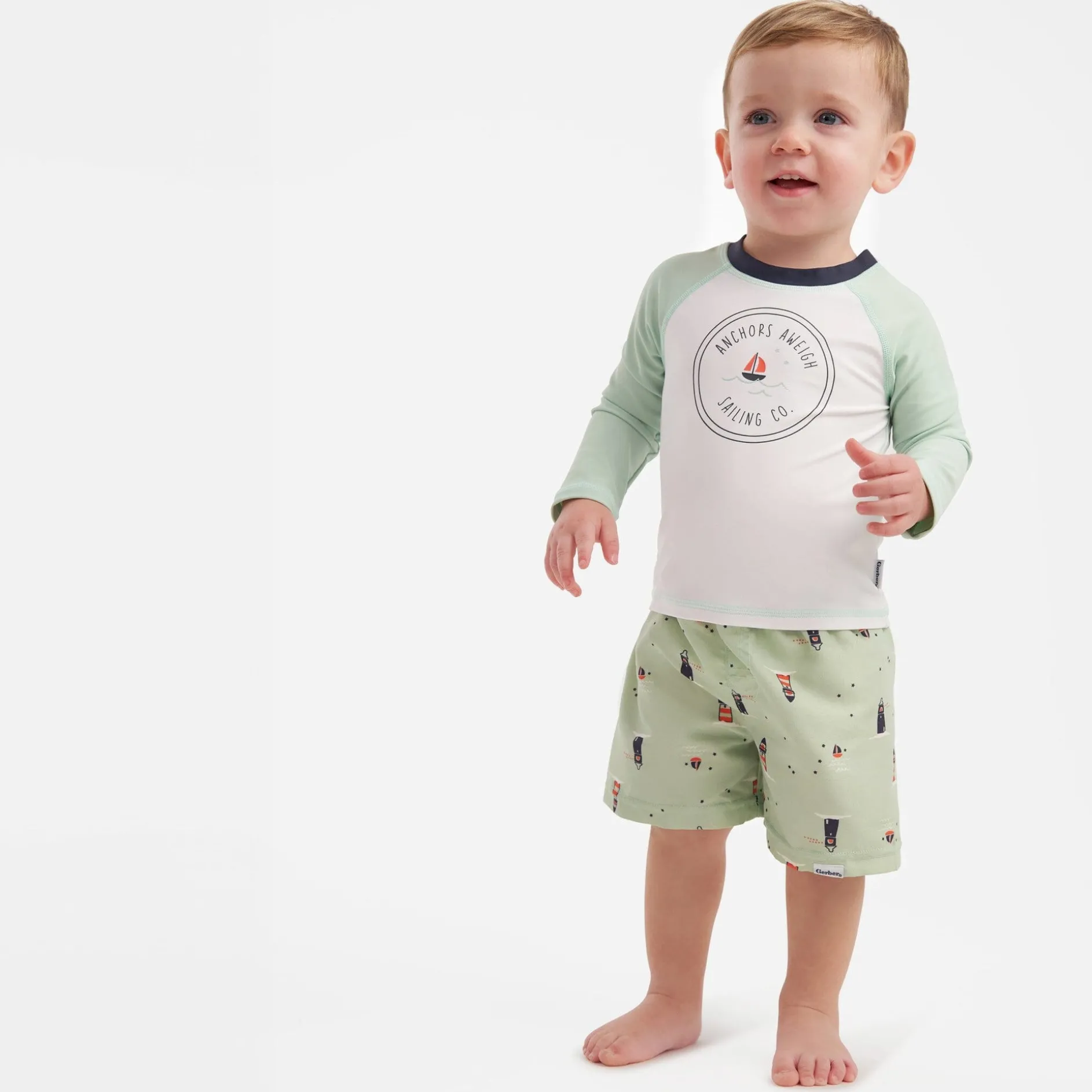 2-Piece Baby & Toddler Boys UPF 50+ Lighthouse Rash Guard & Swim Trunks Set