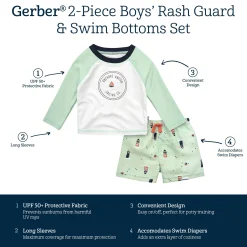 2-Piece Baby & Toddler Boys UPF 50+ Lighthouse Rash Guard & Swim Trunks Set