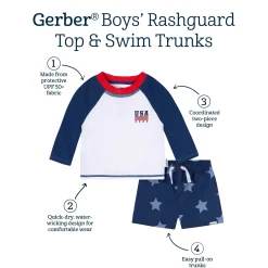 2-Piece Baby & Toddler Boys UPF 50+ Patriotic Stars Rash Guard & Swim Trunks Set