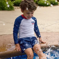 2-Piece Baby & Toddler Boys UPF 50+ Patriotic Stars Rash Guard & Swim Trunks Set