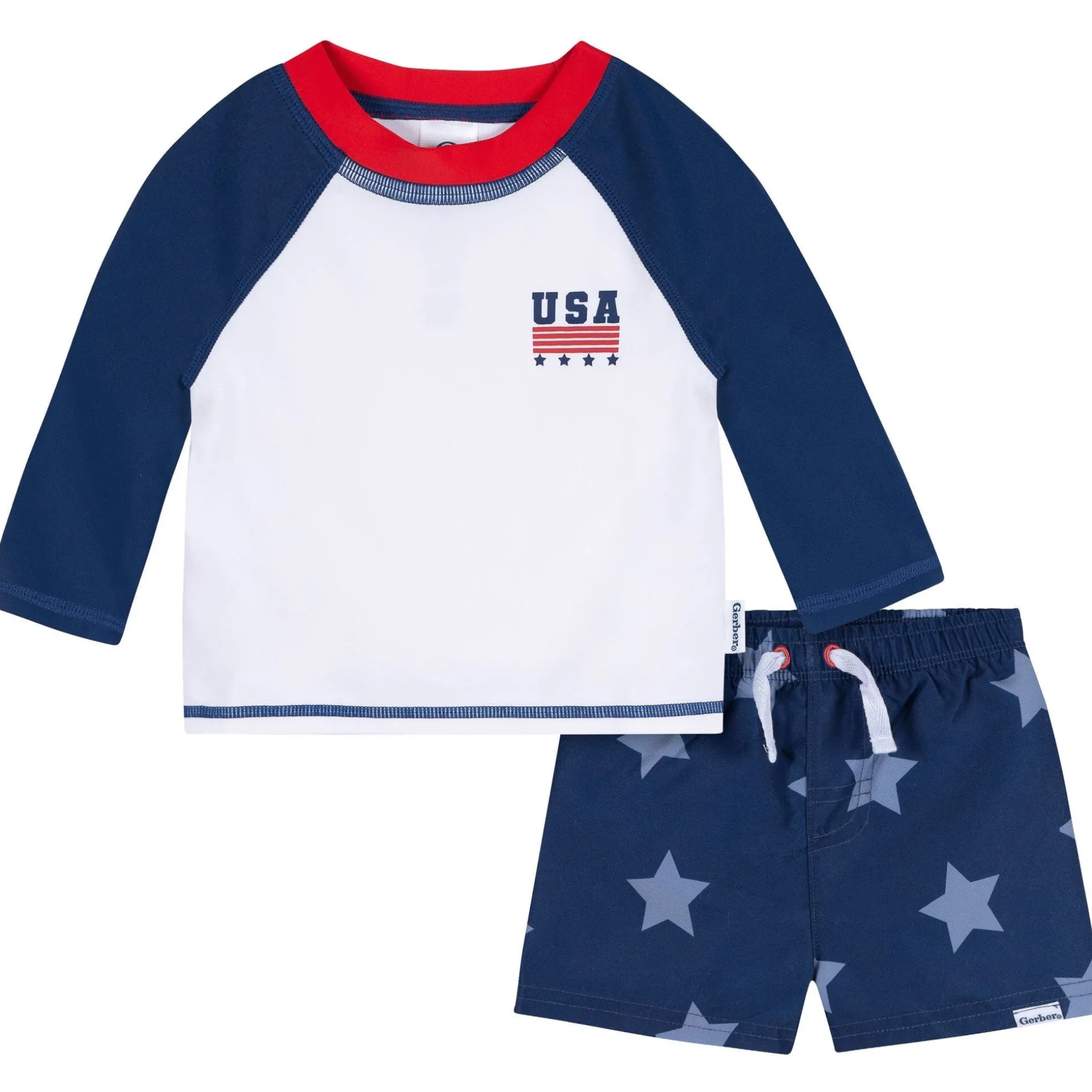 2-Piece Baby & Toddler Boys UPF 50+ Patriotic Stars Rash Guard & Swim Trunks Set