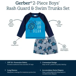 2-Piece Baby & Toddler Boys UPF 50+ Sea Friends Rash Guard & Swim Trunks Set