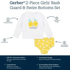 2-Piece Baby & Toddler Girls UPF 50+ Lemon Squeeze Rash Guard & Swim Bottoms Set