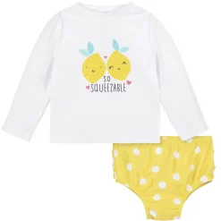 2-Piece Baby & Toddler Girls UPF 50+ Lemon Squeeze Rash Guard & Swim Bottoms Set
