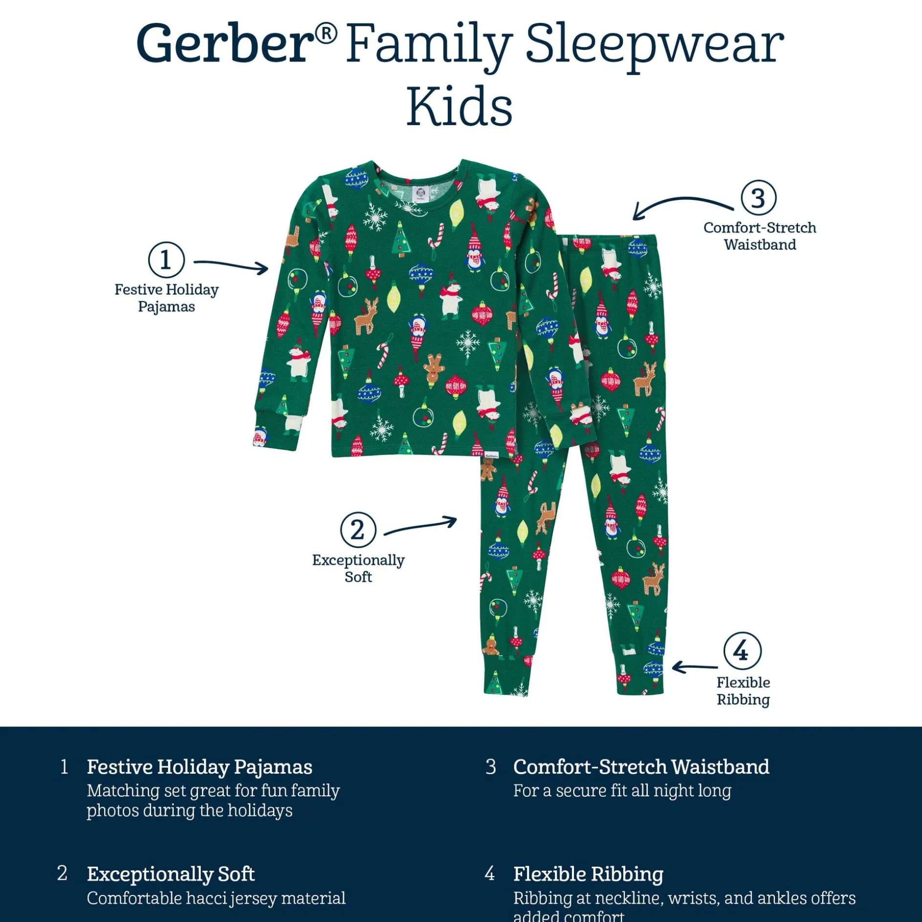2-Piece Big Kids Neutral Ornaments Hacci Snug Fit Pajama Set
