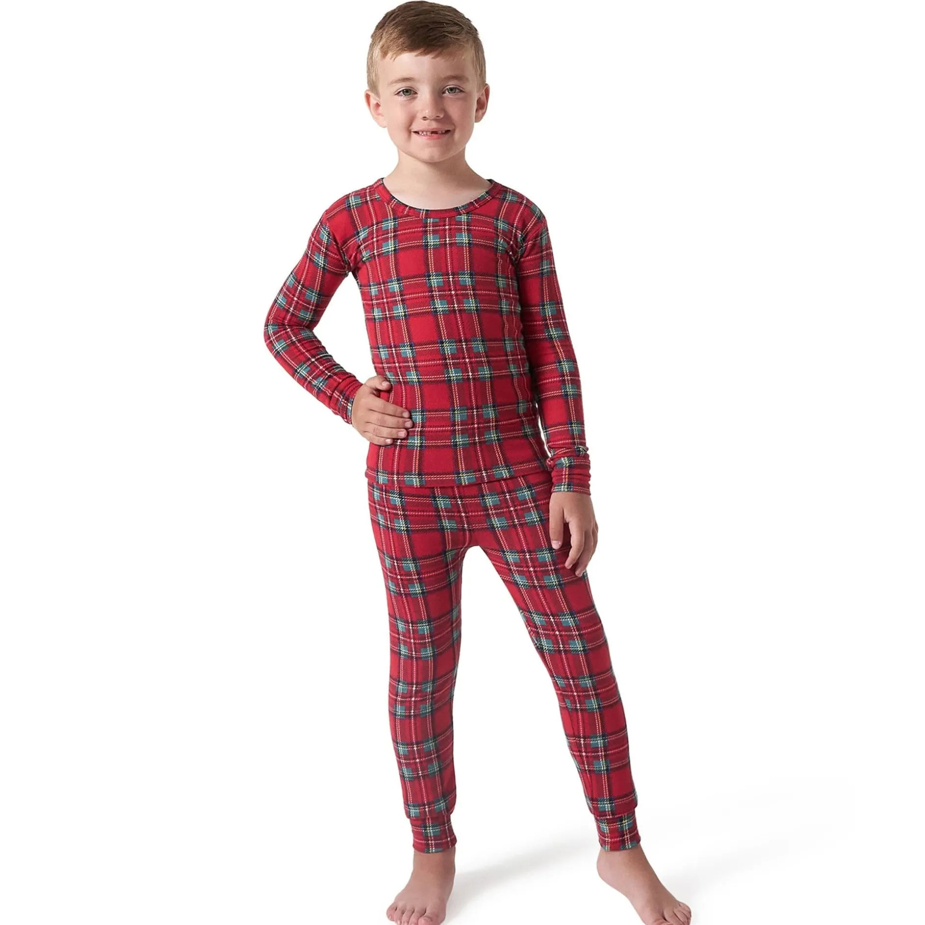 2-Piece Big Kids Neutral Stewart Plaid Hacci Snug Fit Pajama Set