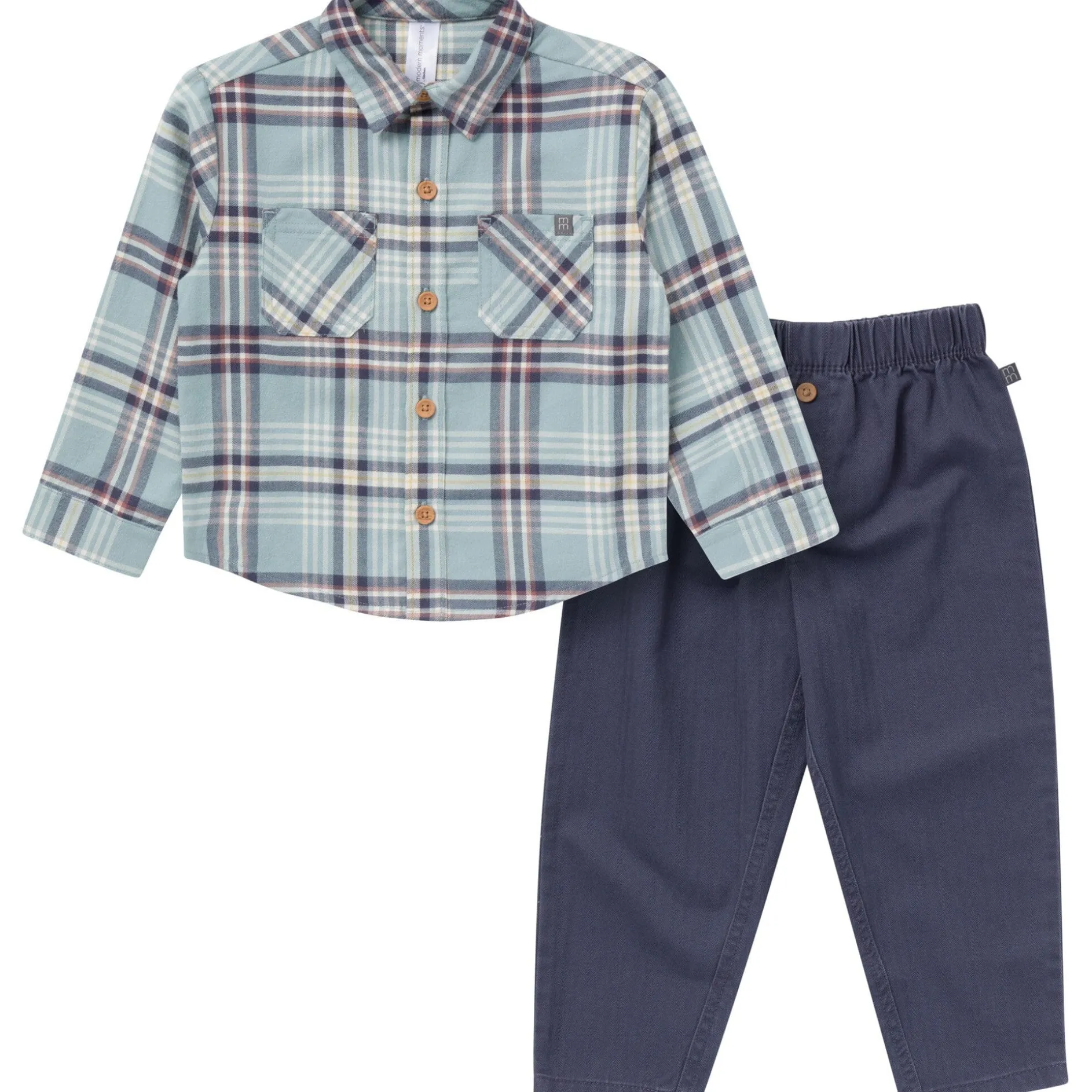 2-Piece Boys Blue Plaid Shirt and Pant Set