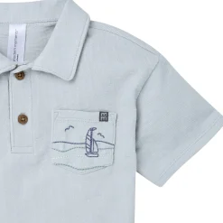 2-Piece Boys Blue Sailboat Polo Shirt and Shorts Set