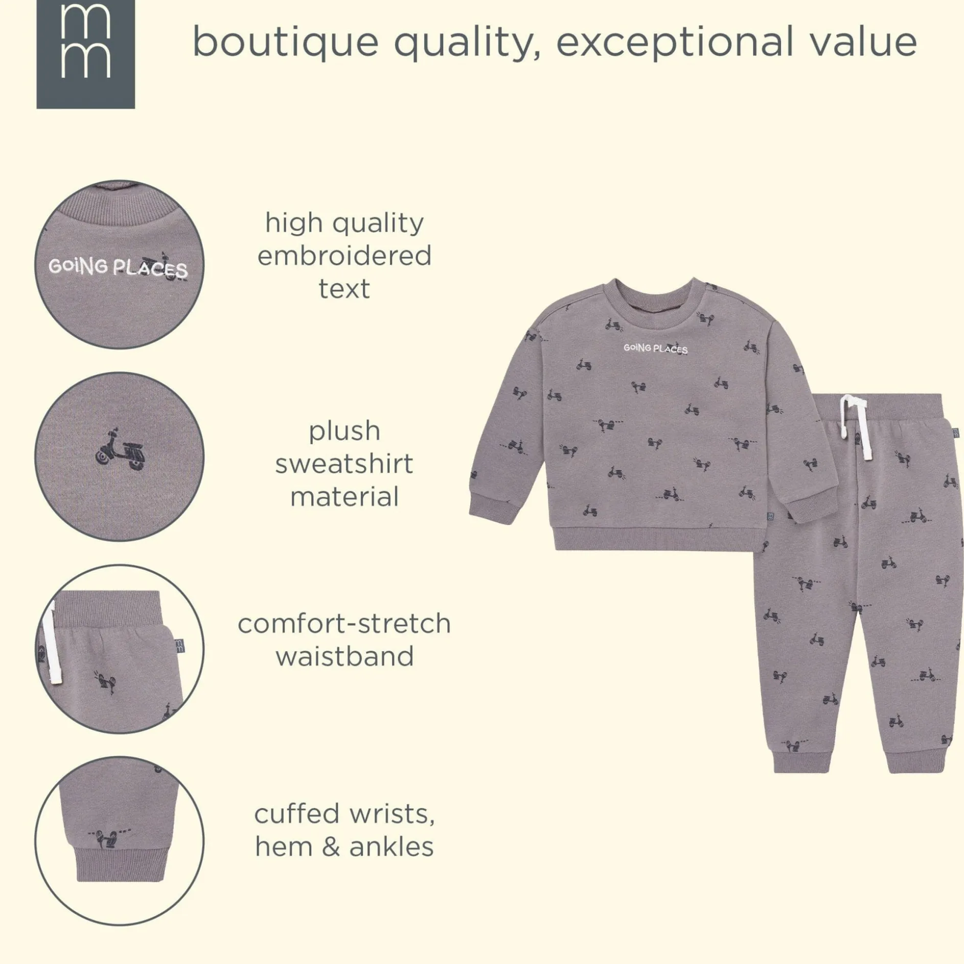 2-Piece Boys Grey Scooter Sweatshirt and Jogger Set
