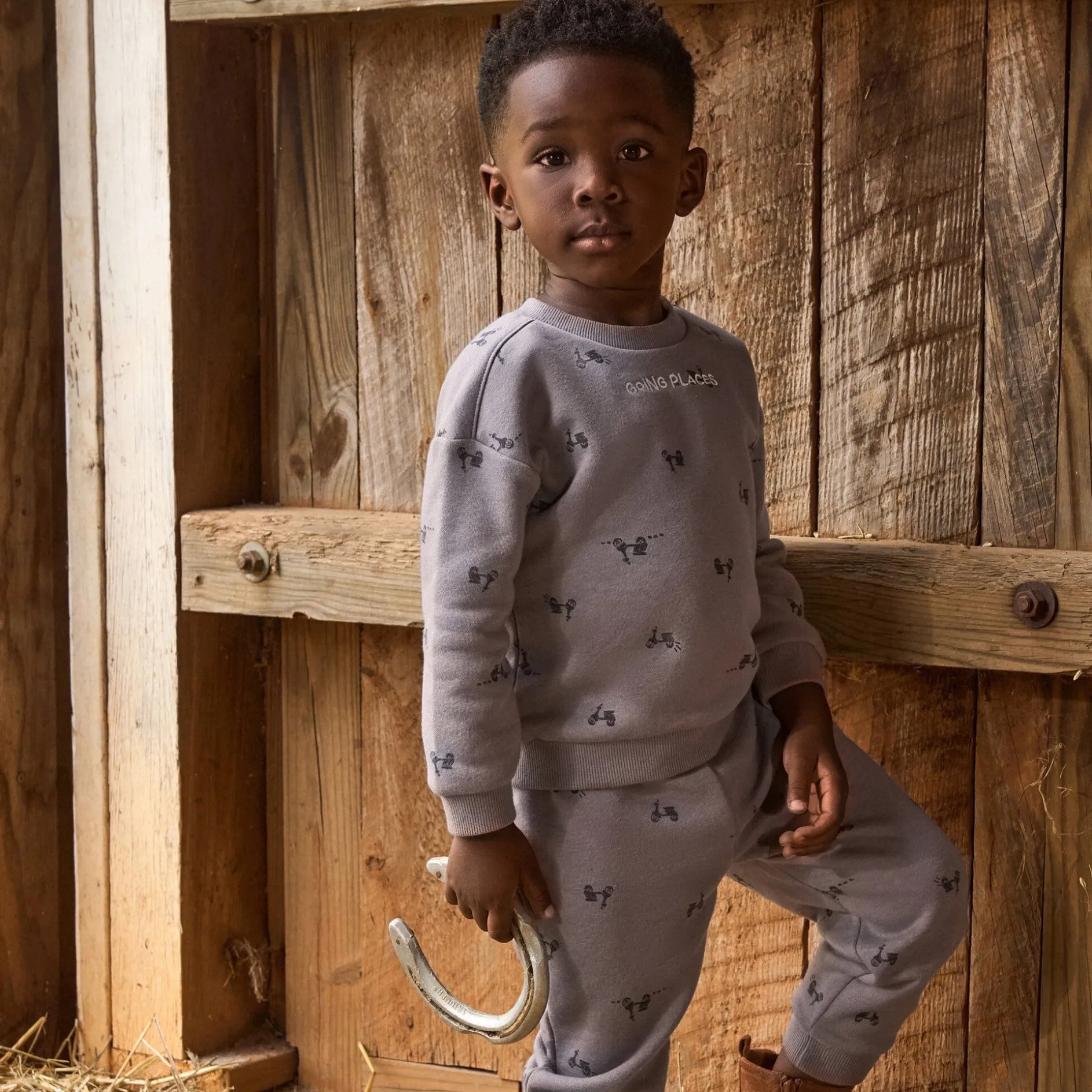2-Piece Boys Grey Scooter Sweatshirt and Jogger Set