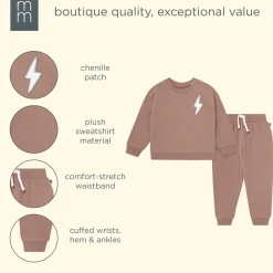 2-Piece Boys Lightning Brown Sweatshirt and Jogger Set