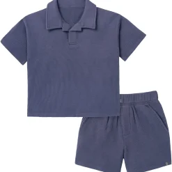 2-Piece Boys Odyssey Gray Johnny Collar Shirt and Shorts Set