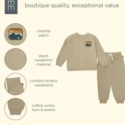 2-Piece Boys Olive Mountain Sweatshirt and Jogger Set
