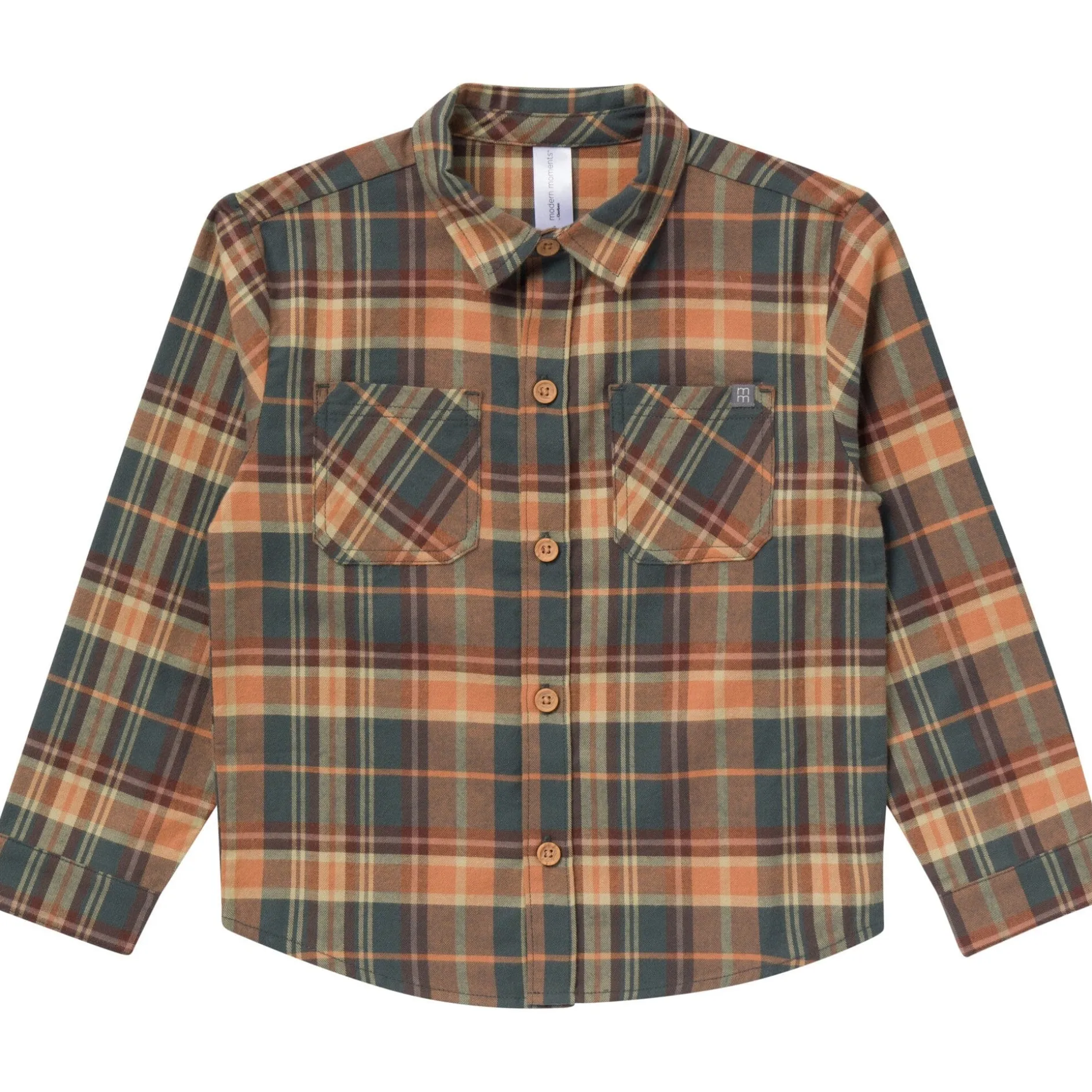 2-Piece Boys Orange Plaid Shirt and Pant Set