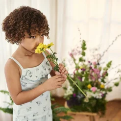 4-Piece Girls Blue Floral Tank Tops & Shorts Set