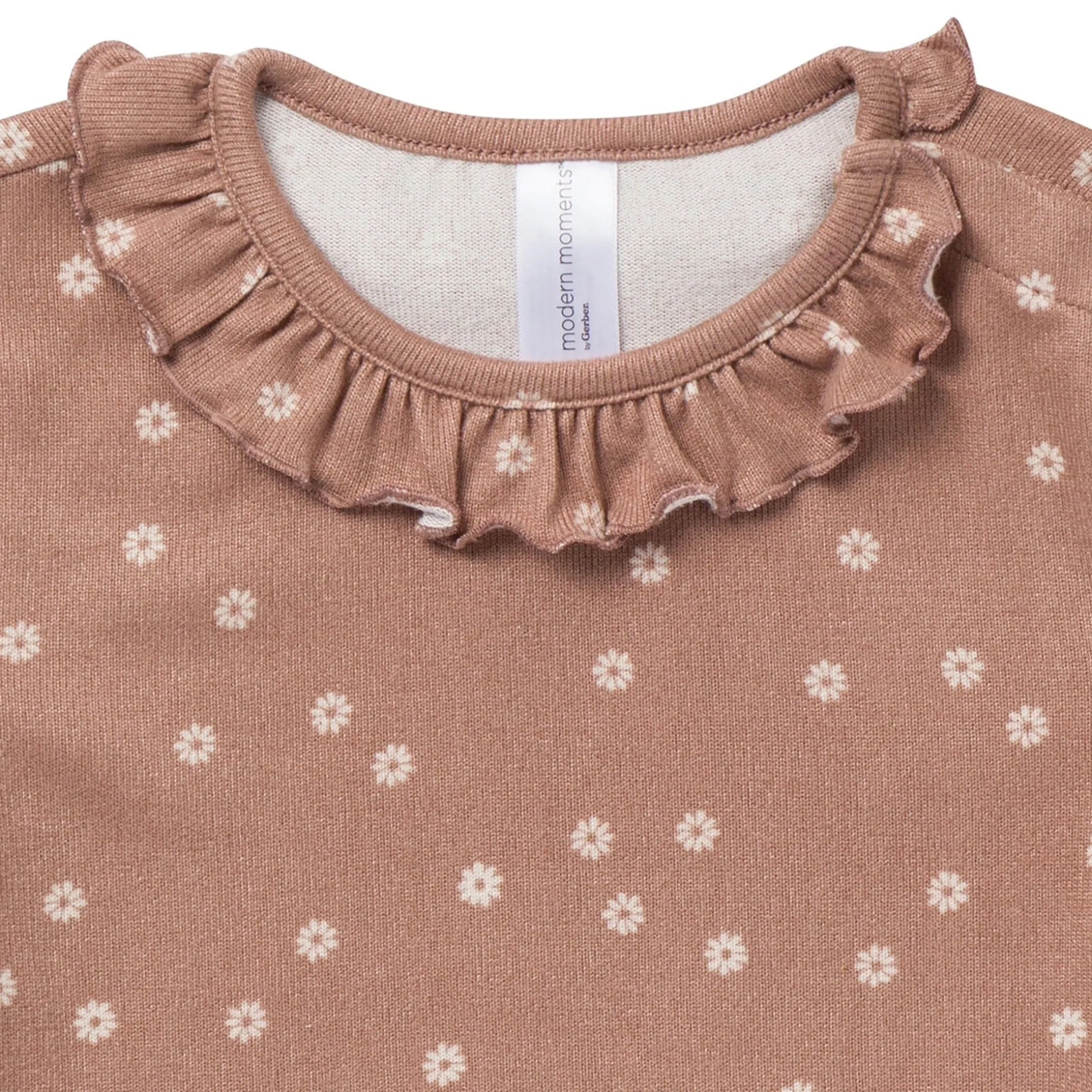 2-Piece Girls Brown Daisies Ruffle Collar Top and Flare Pant Set