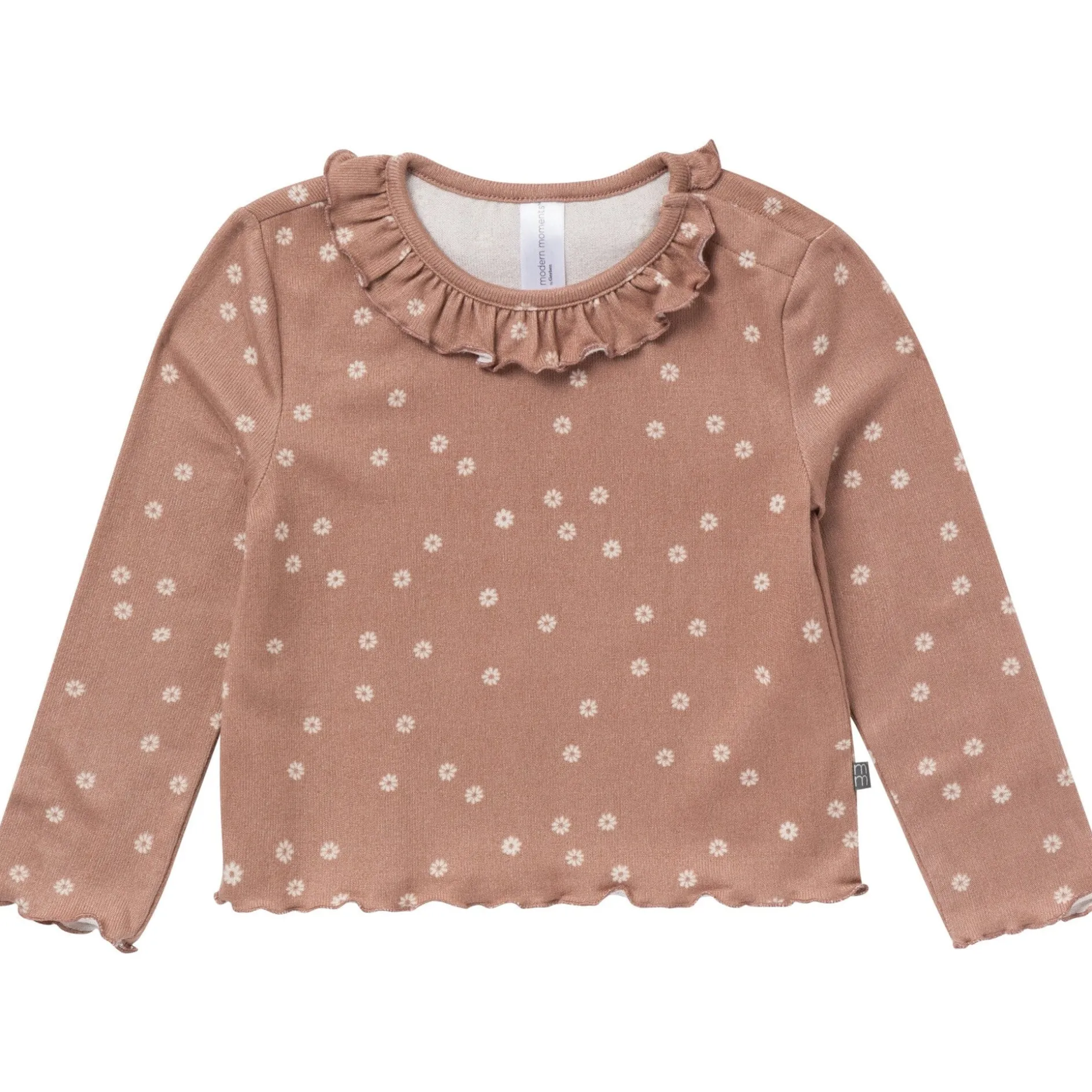 2-Piece Girls Brown Daisies Ruffle Collar Top and Flare Pant Set